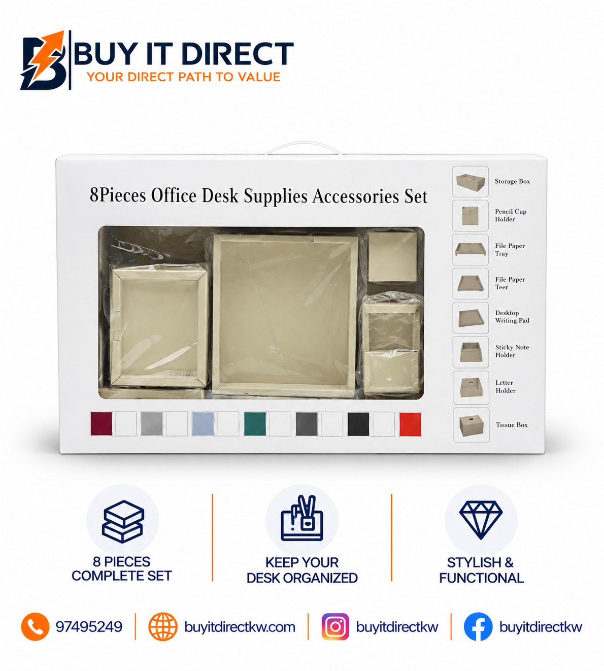 8 Pieces Office Desk Supplies Accessories Set White