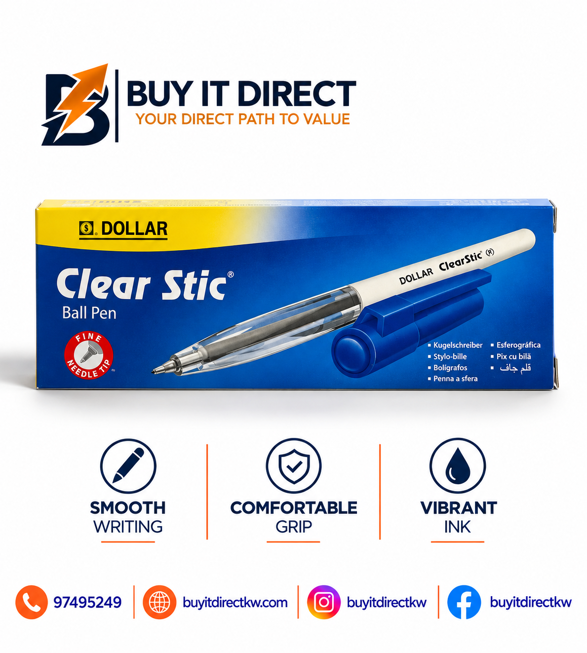 أقلام Clearstic زرقاء رفيعة عبوة 10