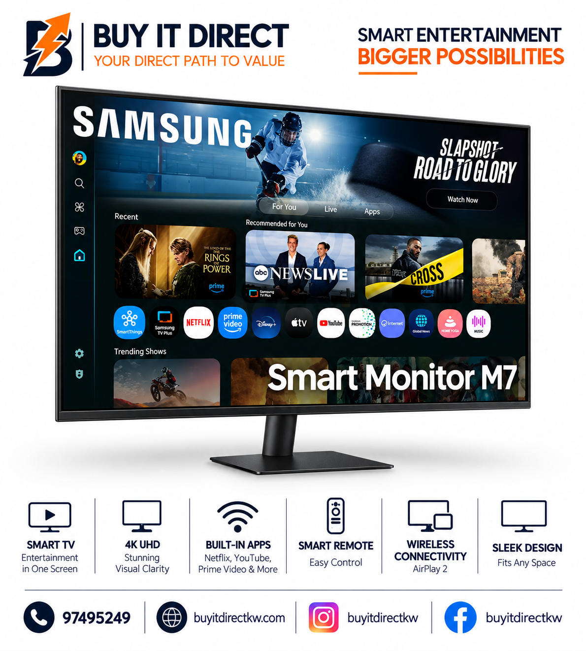 شاشة Samsung Smart Monitor M7 M70F مقاس 32 بوصة بدقة 4K UHD وتردد 60 هرتز مع USB-C