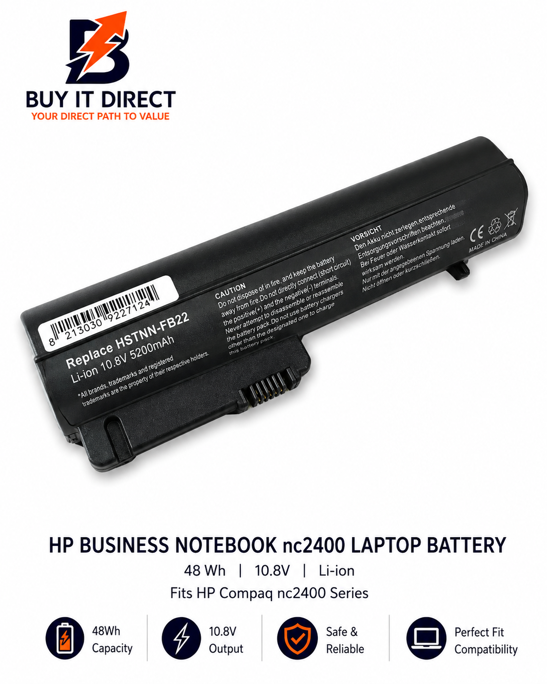 بطارية لابتوب اتش بي Business Notebook nc2400 بسعة 48 واط ساعة متوافقة مع سلسلة HP Compaq nc2400