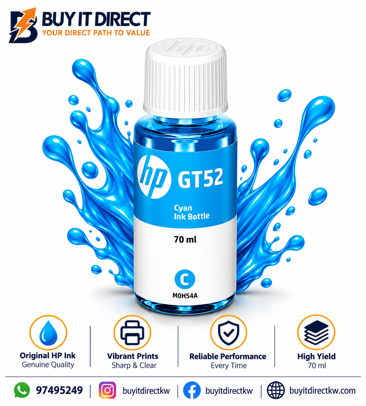 HP GT52 Cyan Original Ink Bottle