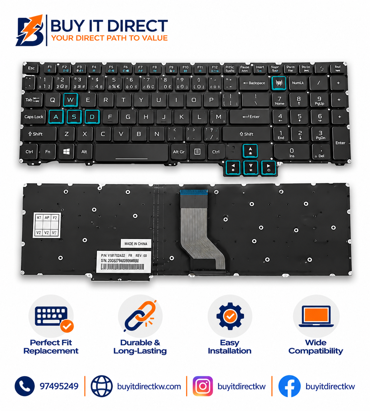 ACER Predator Helios 700 Backlit Laptop Keyboard Compatible with PH717 PH717 71 N17Q11 Series
