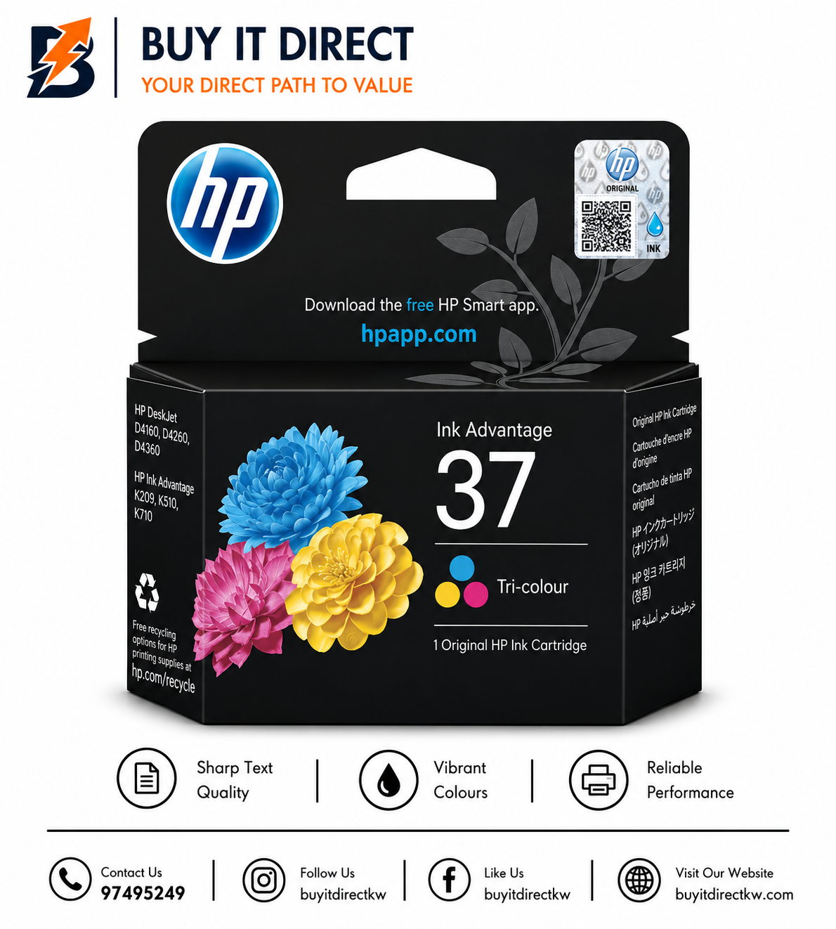 خرطوشة حبر HP 37 ثلاثية الألوان أصلية