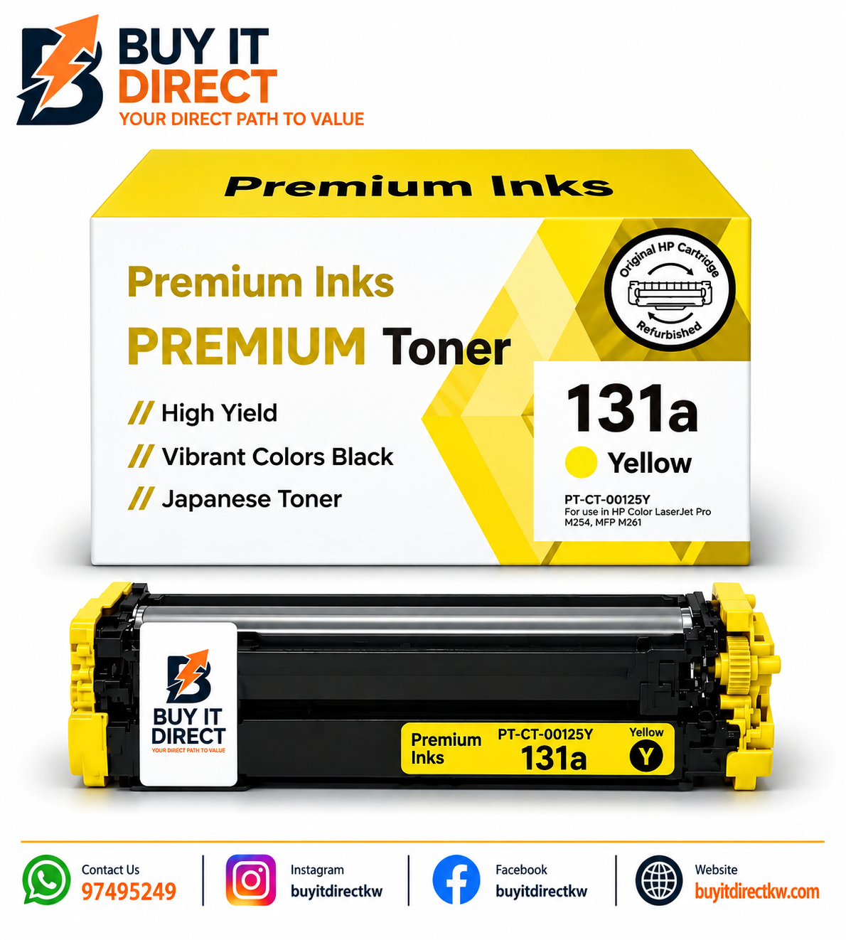 خرطوشة تونر Premium 131A أصفر متوافقة CF212A لطابعات HP Color LaserJet