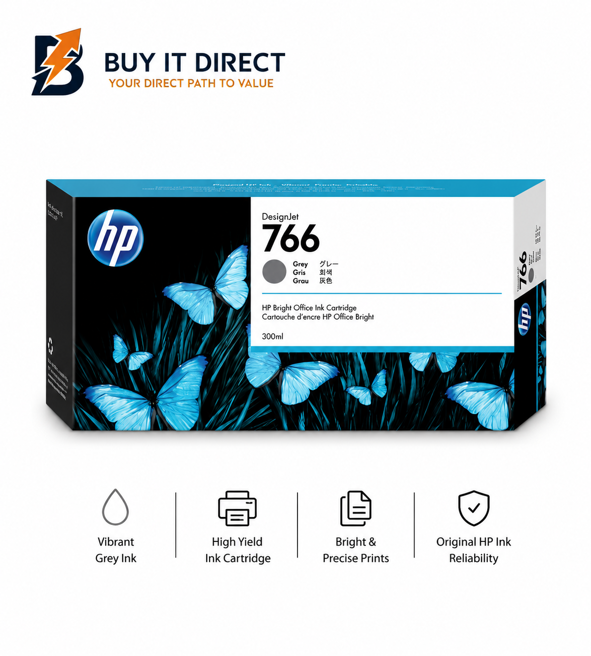 خرطوشة حبر HP 766 رمادي 300ml لطابعات DesignJet
