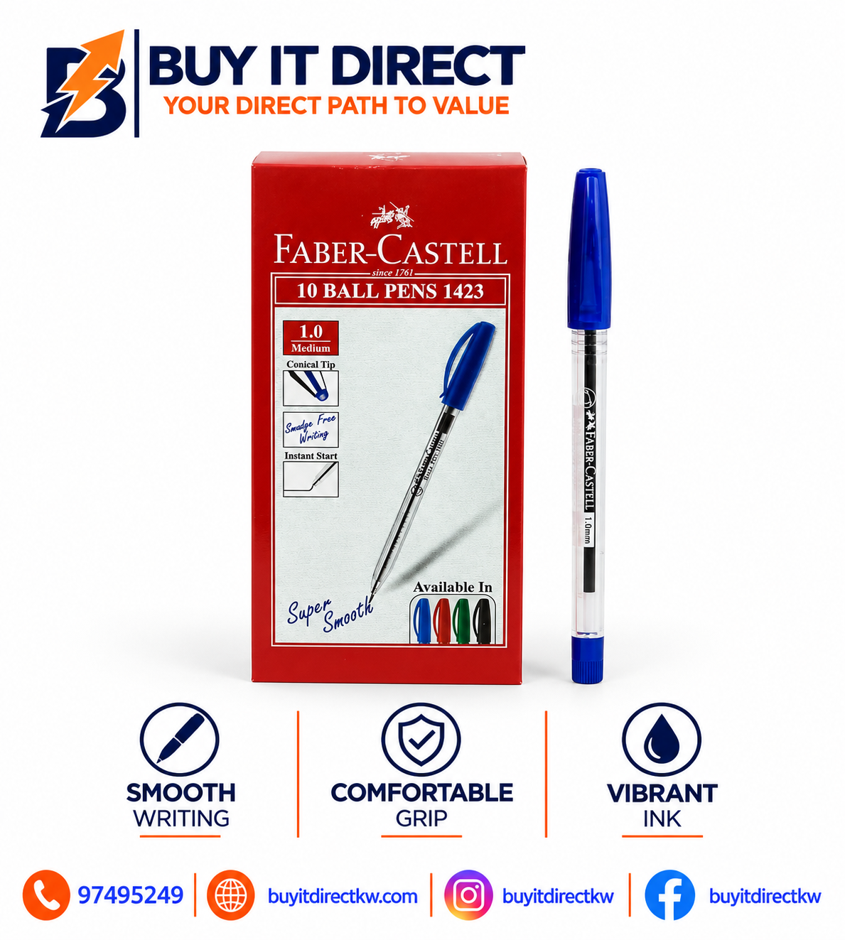 Faber Castell 10 Ball Point Pens Blue