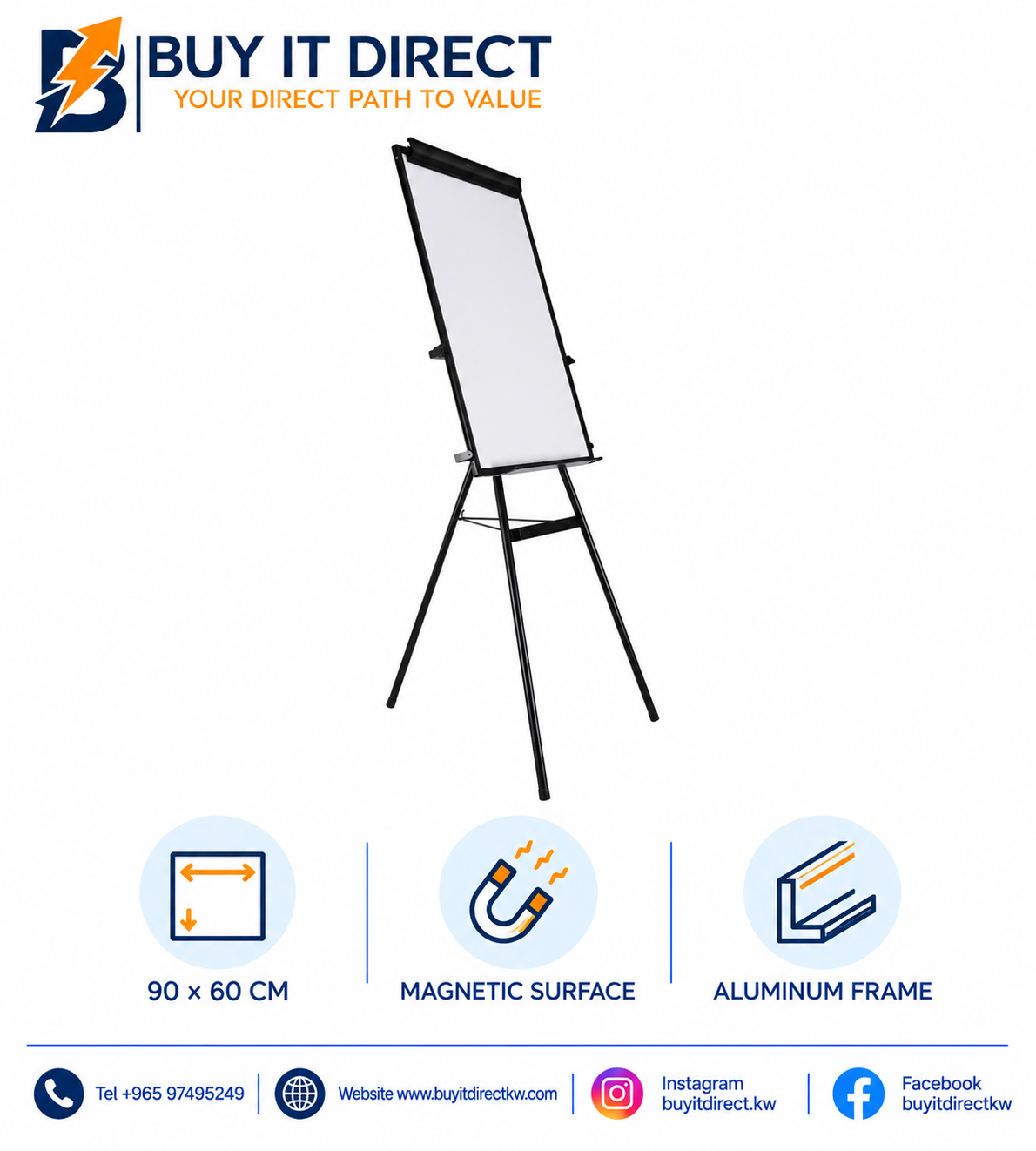 Magnetic Flipchart Easel Aluminum Frame 90 x 60 cm