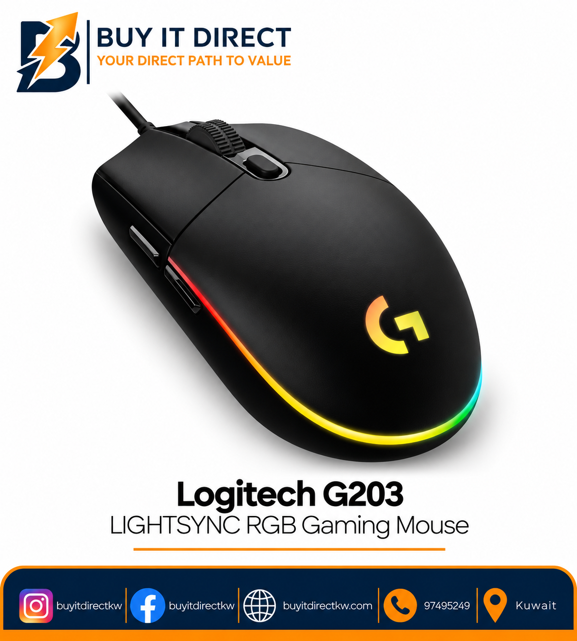 ماوس لوجيتك G203 LIGHTSYNC RGB للألعاب أسود
