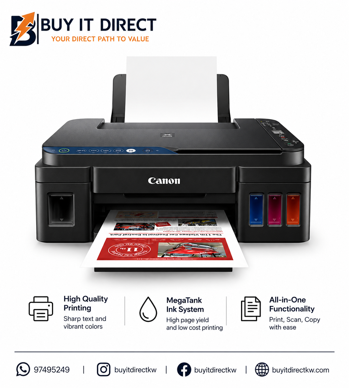 Canon PIXMA G3416 Wireless Colour 3 In 1 Refillable MegaTank Printer