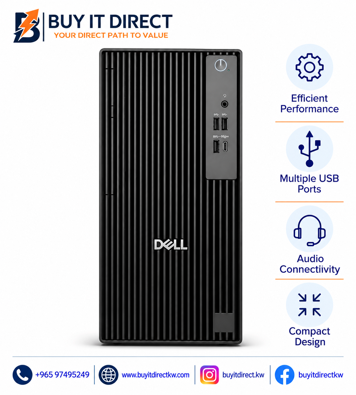 كمبيوتر Dell Pro Tower QCT1250 بمعالج Ultra 7 265 وذاكرة 16GB وSSD سعة 512GB