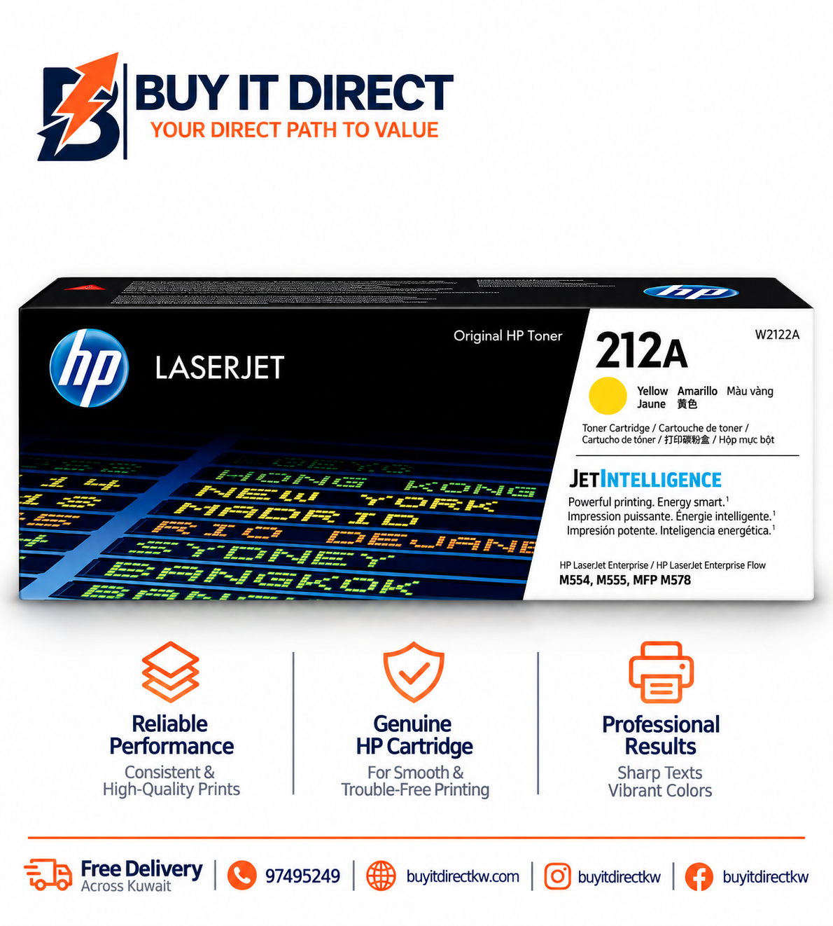 خرطوشة مسحوق حبر ليزر أصلية HP 212A باللون الأصفر 4500 صفحة W2122A