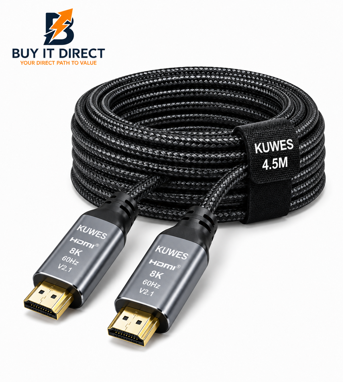 كيبل KUWES HDMI ذكر إلى ذكر إصدار 2.1 بطول 4.5 متر