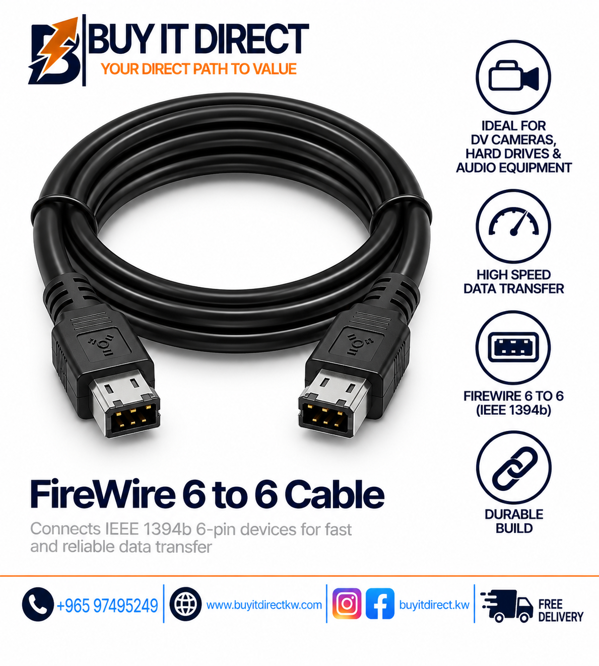 FireWire 6 to 6 Cable