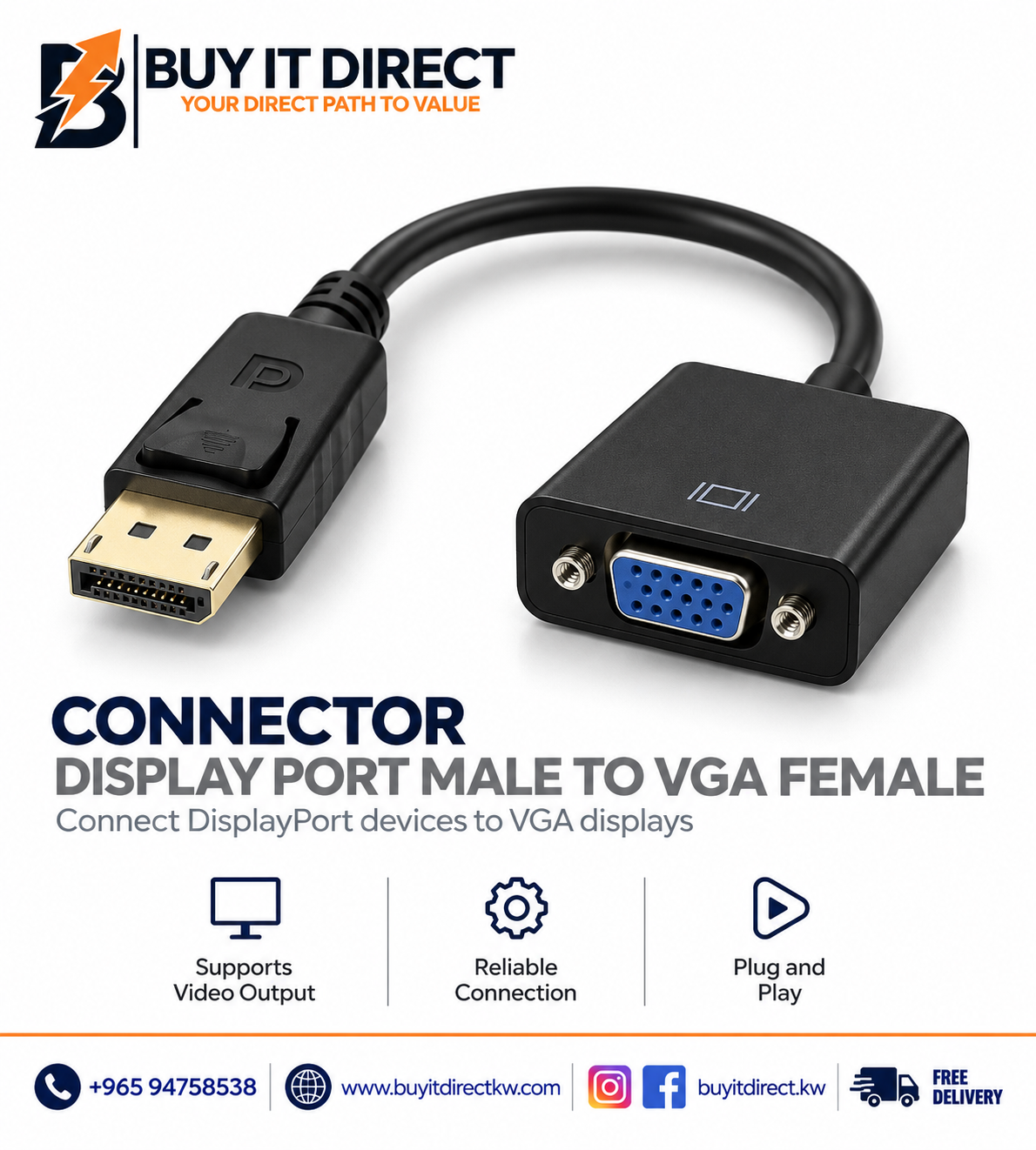 محول DisplayPort ذكر إلى VGA أنثى