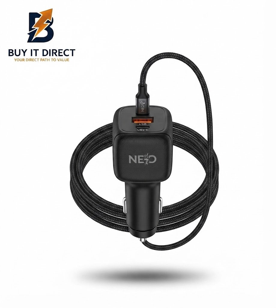 شاحن سيارة نيو NE4-C632 بقدرة 96 واط، 3 منافذ (2 USB-C PD + 1 USB-A) - أسود