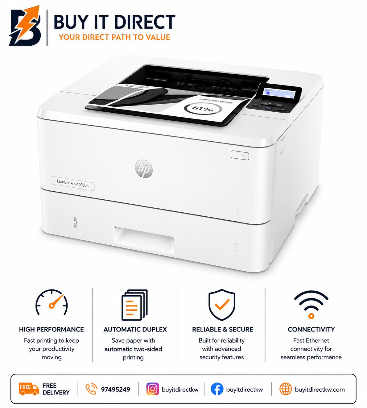 طابعة HP LaserJet Pro 4003dn ليزر أحادية اللون A4 طباعة تلقائية على الوجهين USB LAN