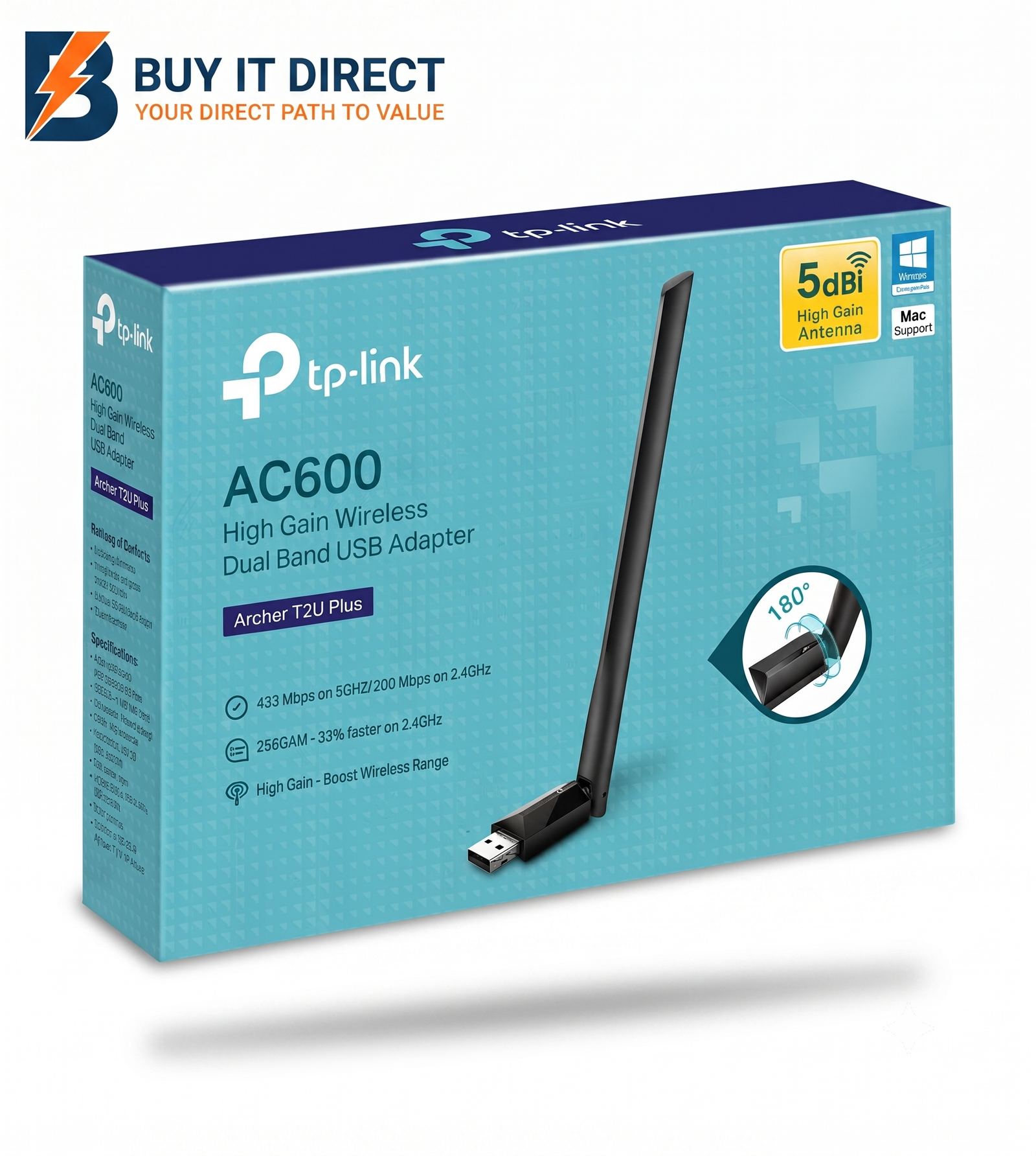 TP-Link Archer T2U Plus AC600 High Gain Wireless Dual Band USB Adapter