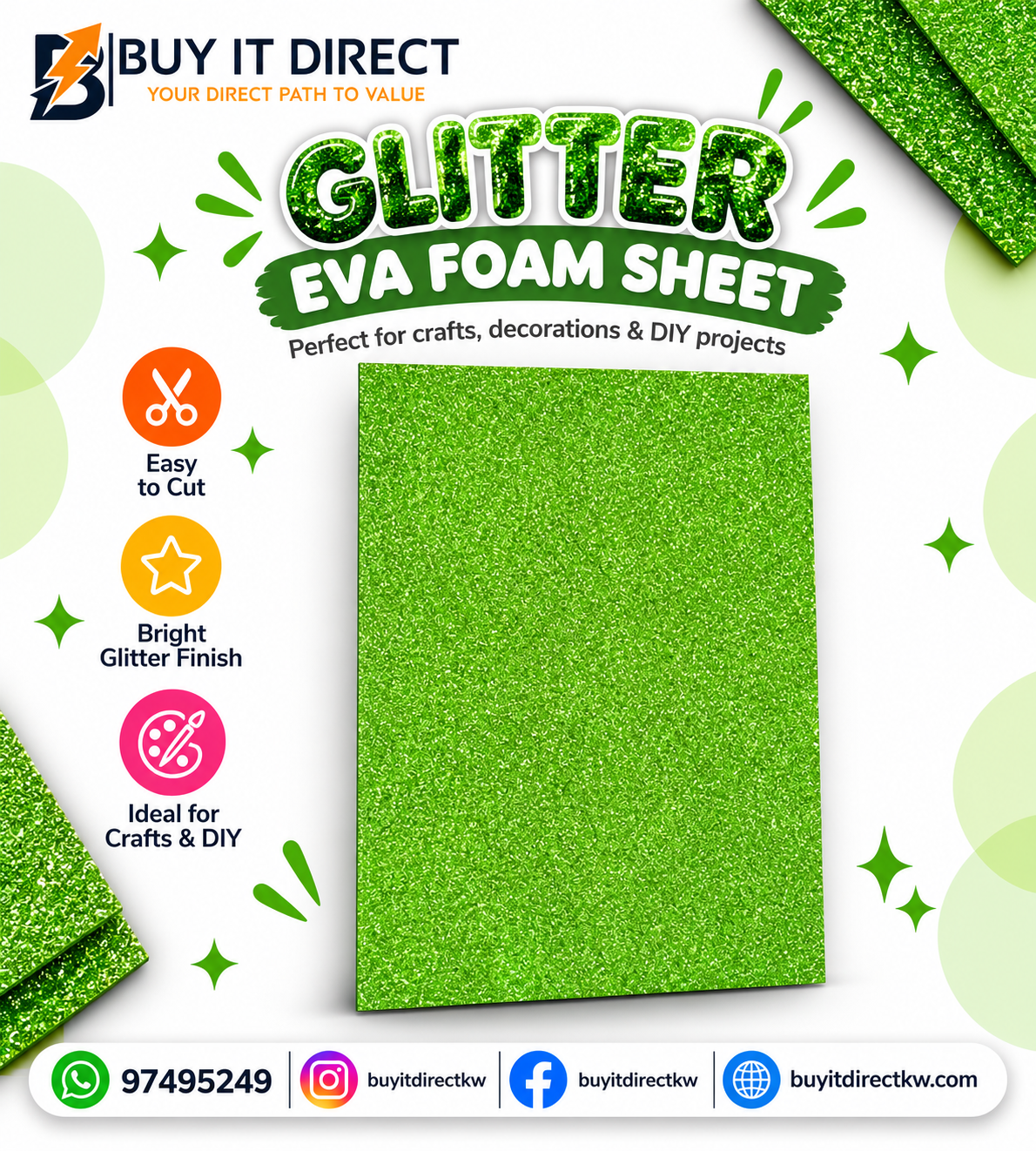 Glitter foam Sheet Light Green 50x70