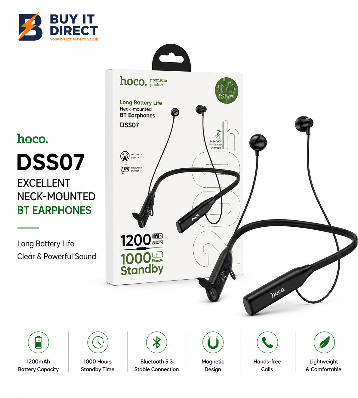 سماعات Hoco DSS07 ممتازة بتقنية Bluetooth بتصميم حول الرقبة