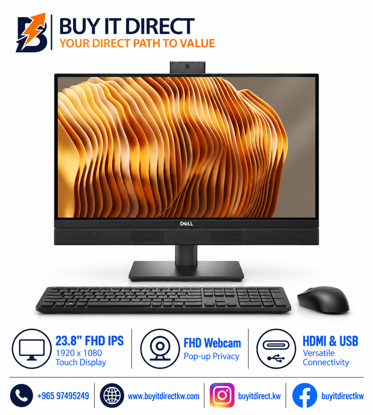 جهاز Dell Pro 24 QC24250 متعدد الإمكانات بمعالج Core Ultra 7 وذاكرة 16GB وSSD 512GB وشاشة لمس 23.8 بوصة