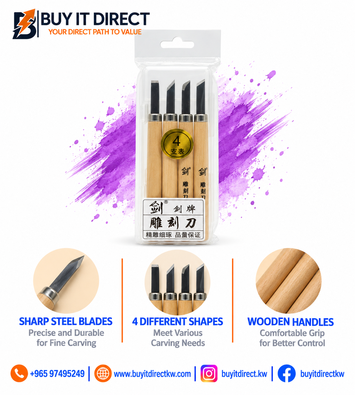 Wood Carving Knife Set 4pcs