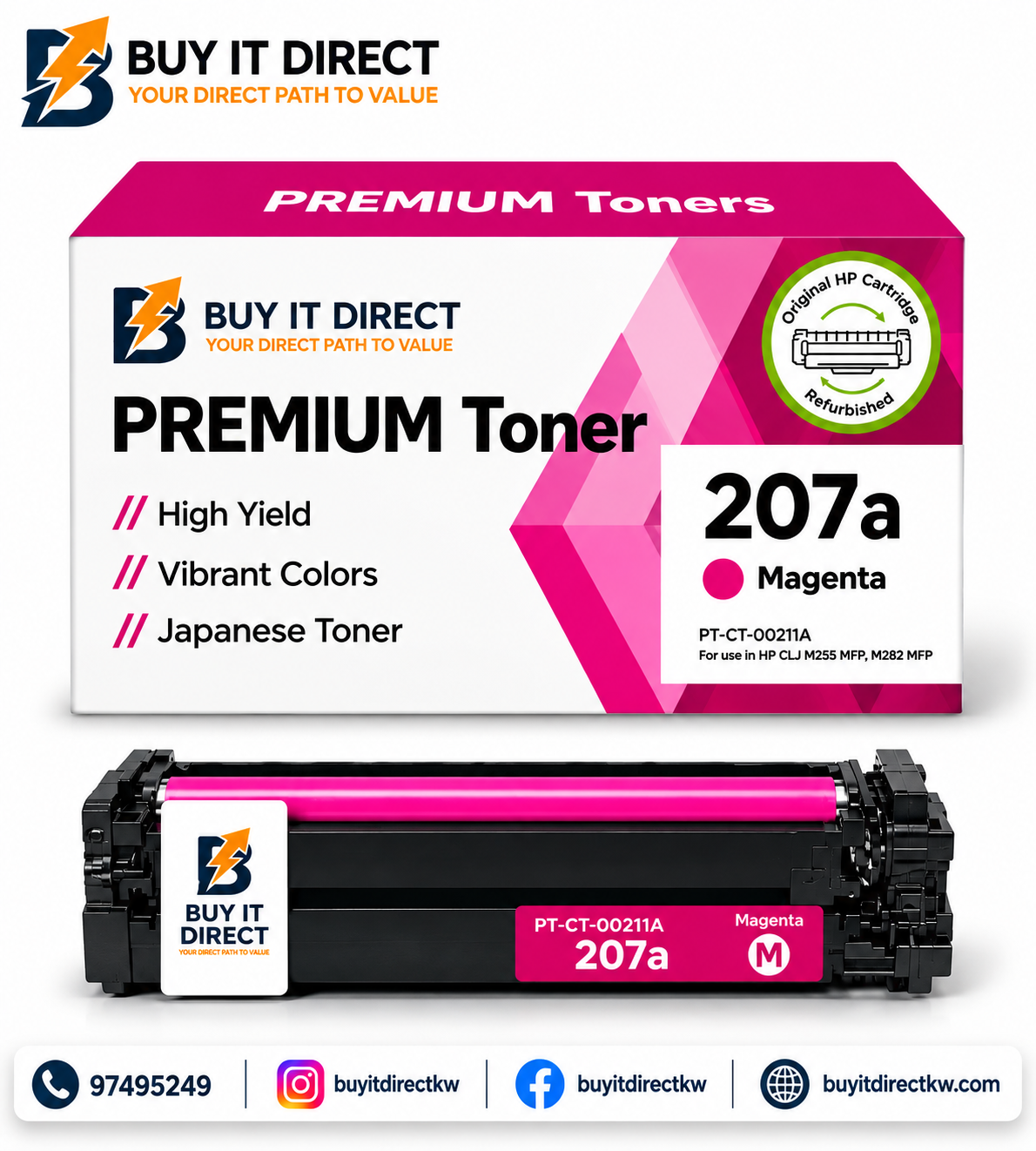 Premium 207A Magenta Compatible Toner Cartridge for HP Color LaserJet Printers
