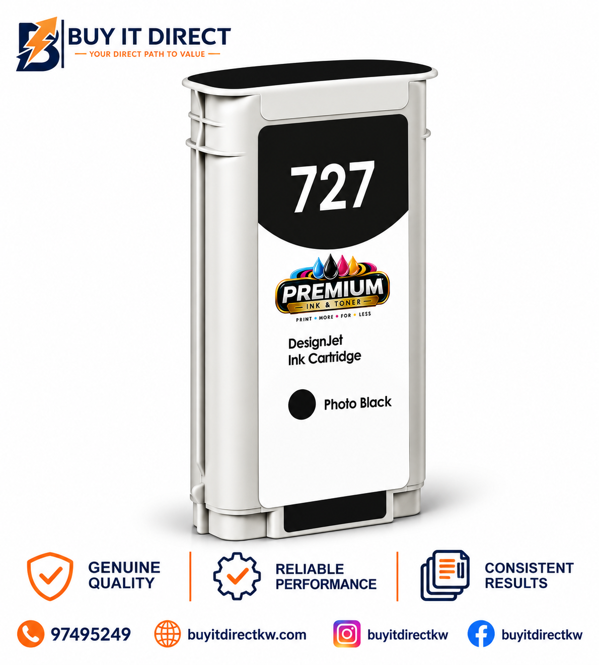 Premium Ink for HP 727 Photo Black