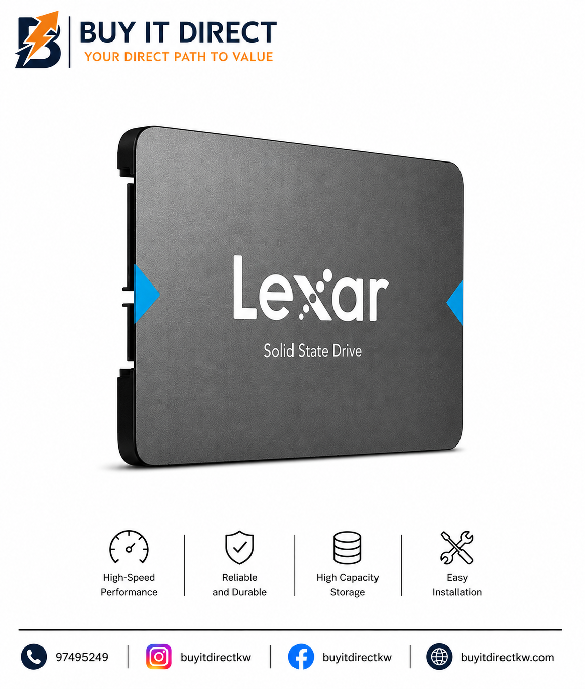 Lexar NQ100 SSD سعة 512 جيجابايت، مقاس 2.5 بوصة، SATA III
