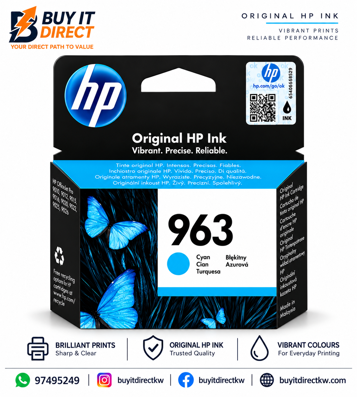 خرطوشة حبر HP 963 سماوي أصلية