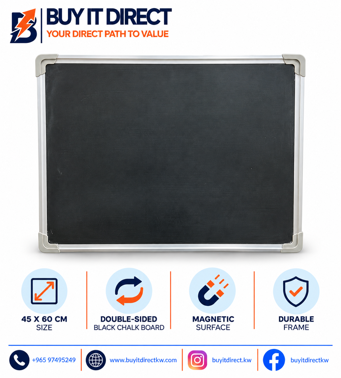 Double Side Magnetic Black Chalk Board 45x60cm