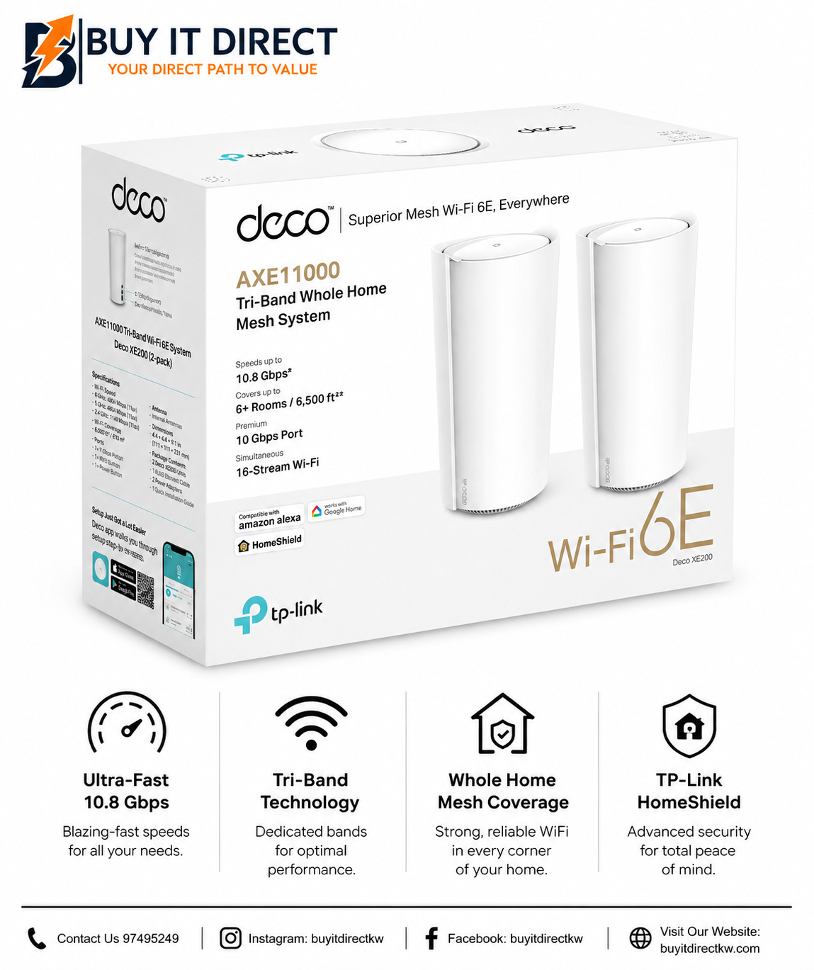 TP-Link Deco XE200 AXE11000 Whole Home Mesh Wi-Fi 6E System 2-Pack Deco XE200