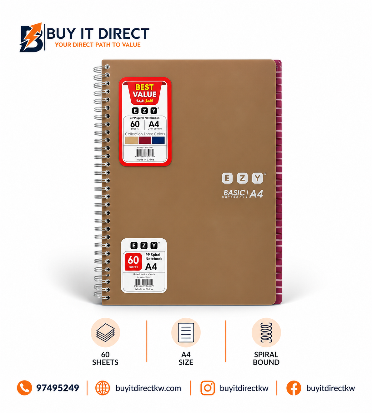 60 Sheets A4 Notebook 3 Pieces