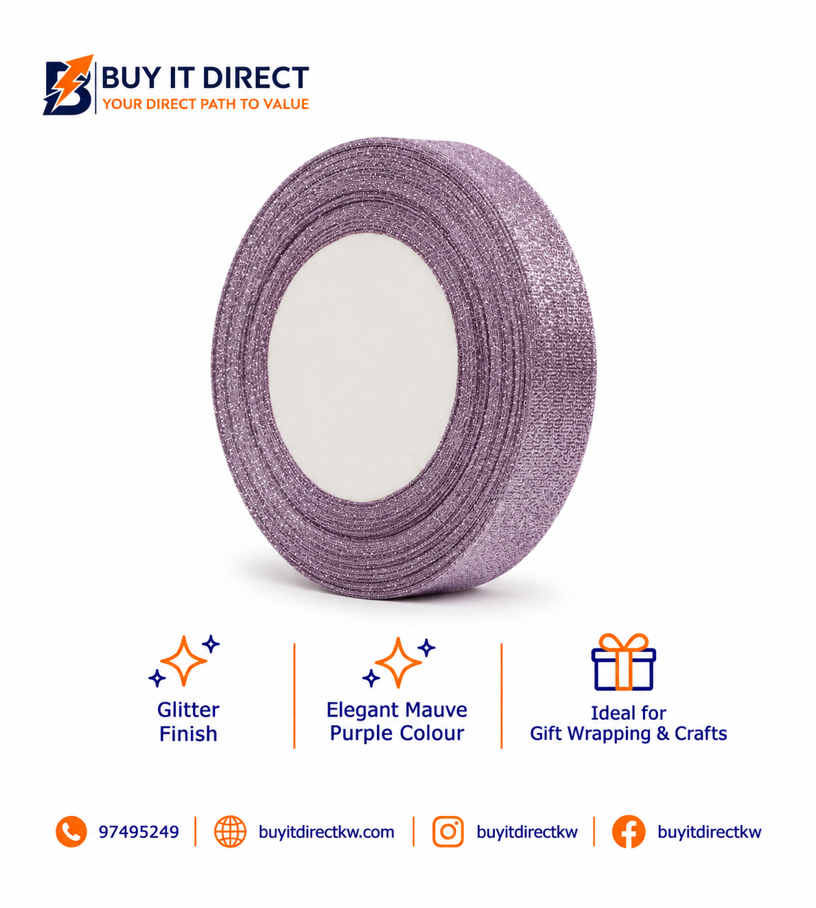 Ribbon 2.5cm Light Purple Glitter