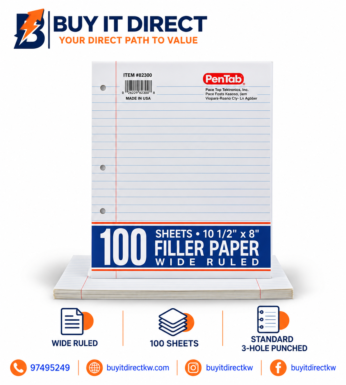 Pen Tab Filler Paper 100 Sheets 1/2 x 8 Inch