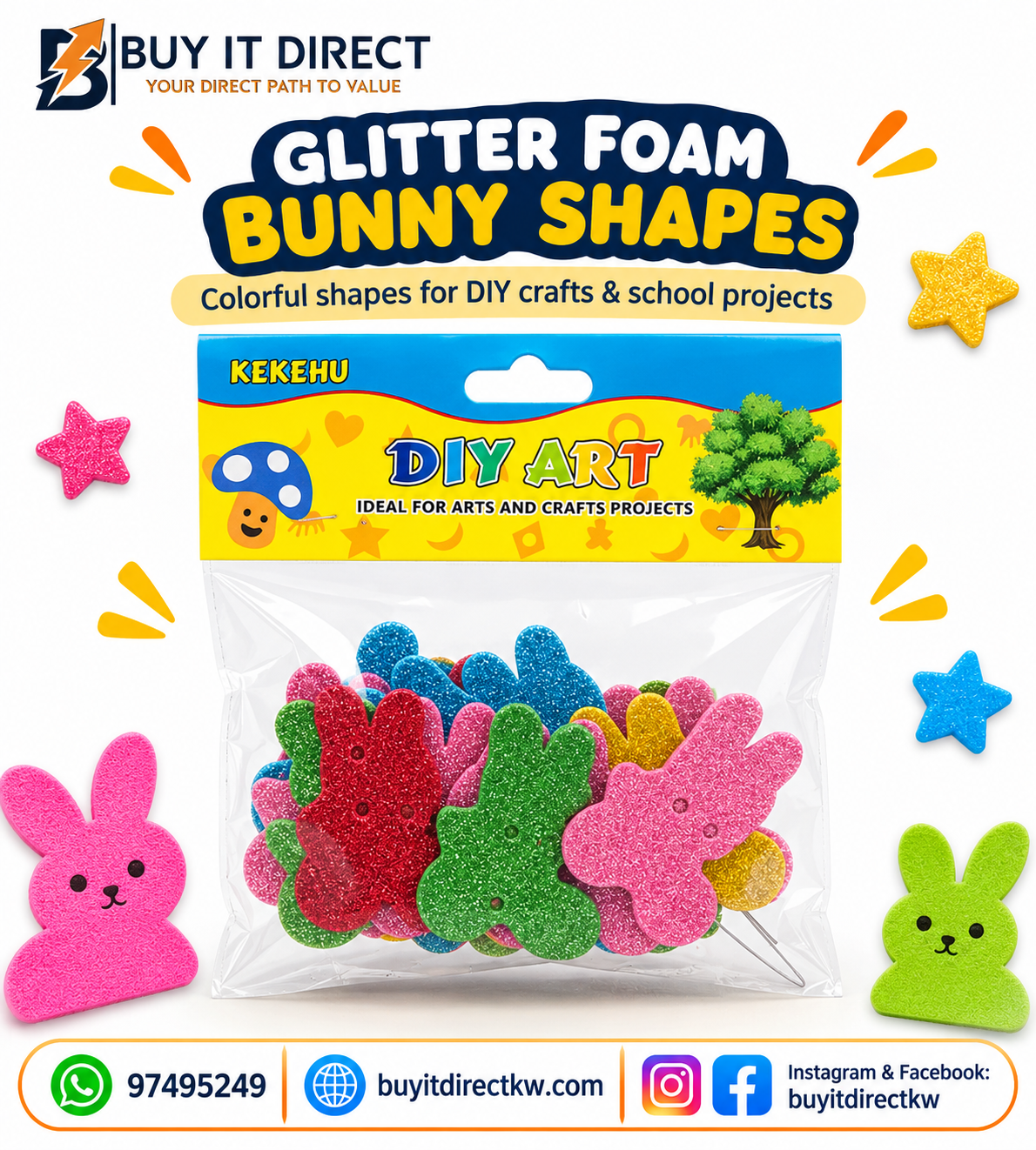 Small Foam Shapes - Glitter Bunnies