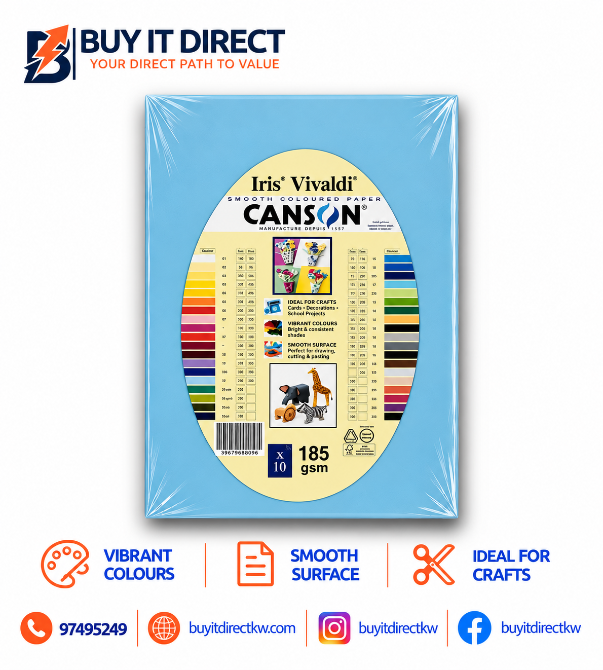 Iris Vivaldi Canson Paper A4 185 GSM 10 Sheets Sky Blue
