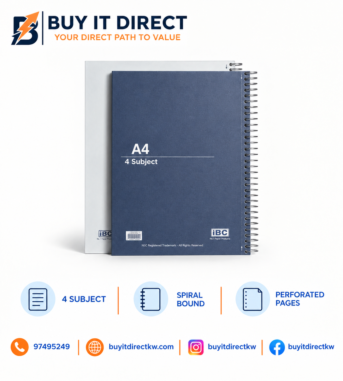 A4 4 Subject Notebook Navy Blue