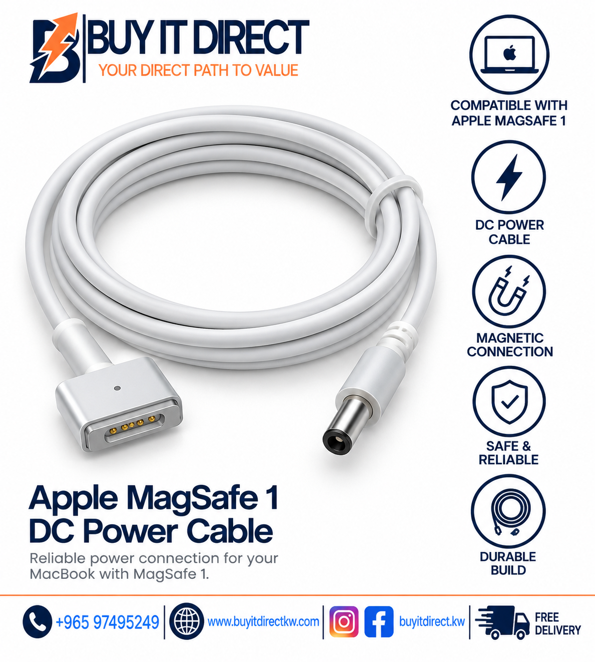 كابل طاقة DC لجهاز Apple MagSafe 1
