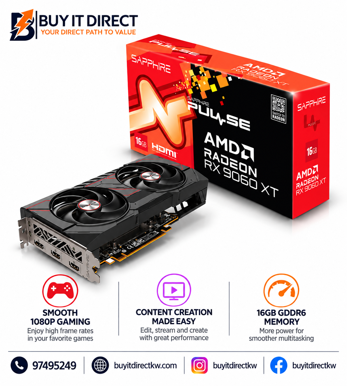 SAPPHIRE PULSE AMD Radeon RX 9060 XT 16GB GDDR6 OC Graphics Card