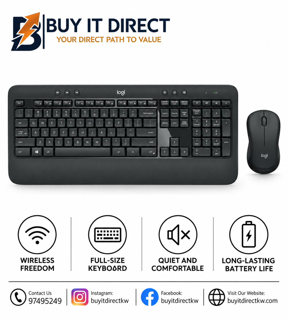 Logitech MK540 Advanced Wireless Keyboard and Mouse Combo Arabic English