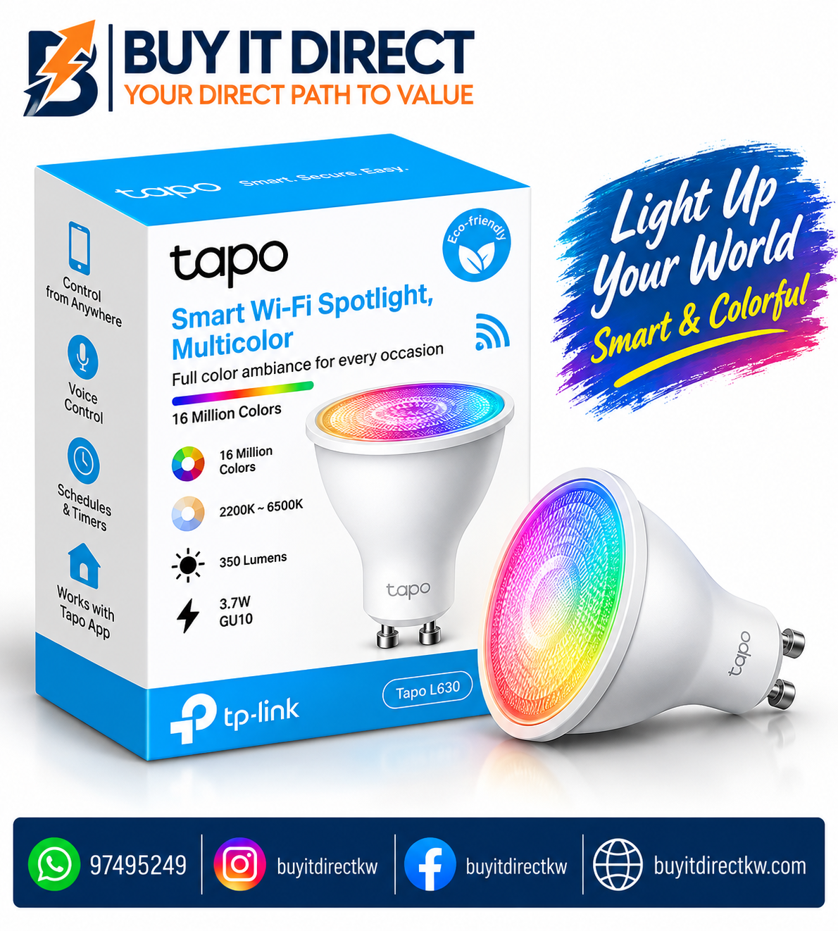 TP-Link Tapo L630 Smart Wi-Fi Spotlight, Multicolor