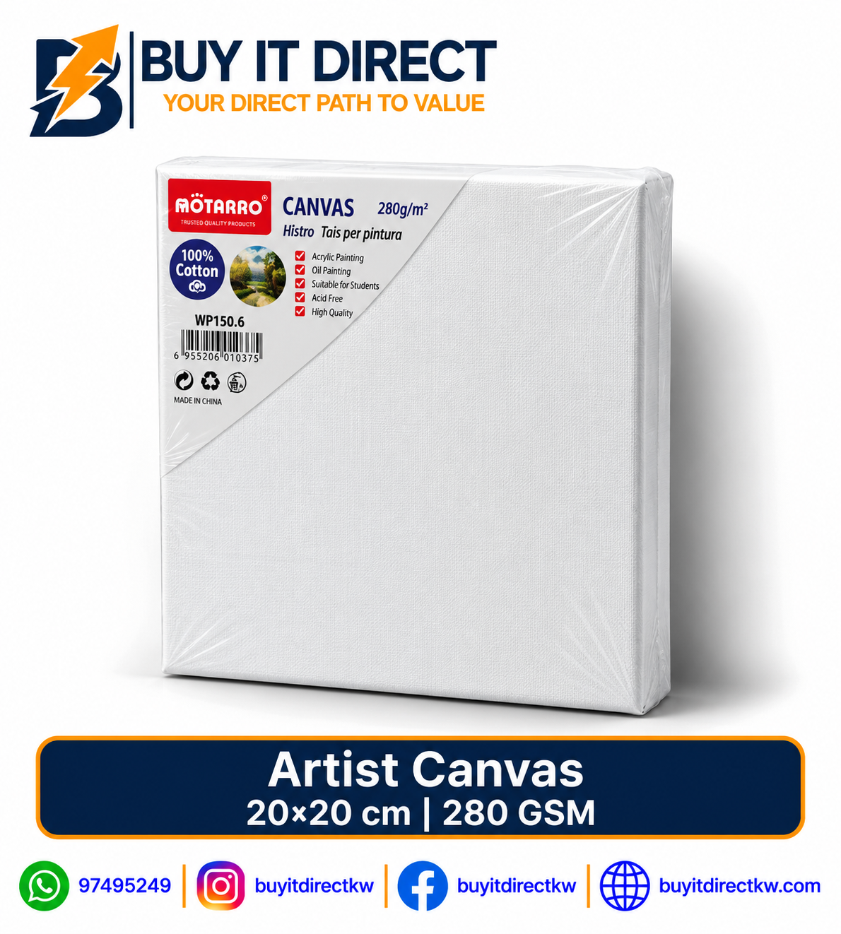 ARTIST CANVAS – 280 GSM, 20 × 20 CM
