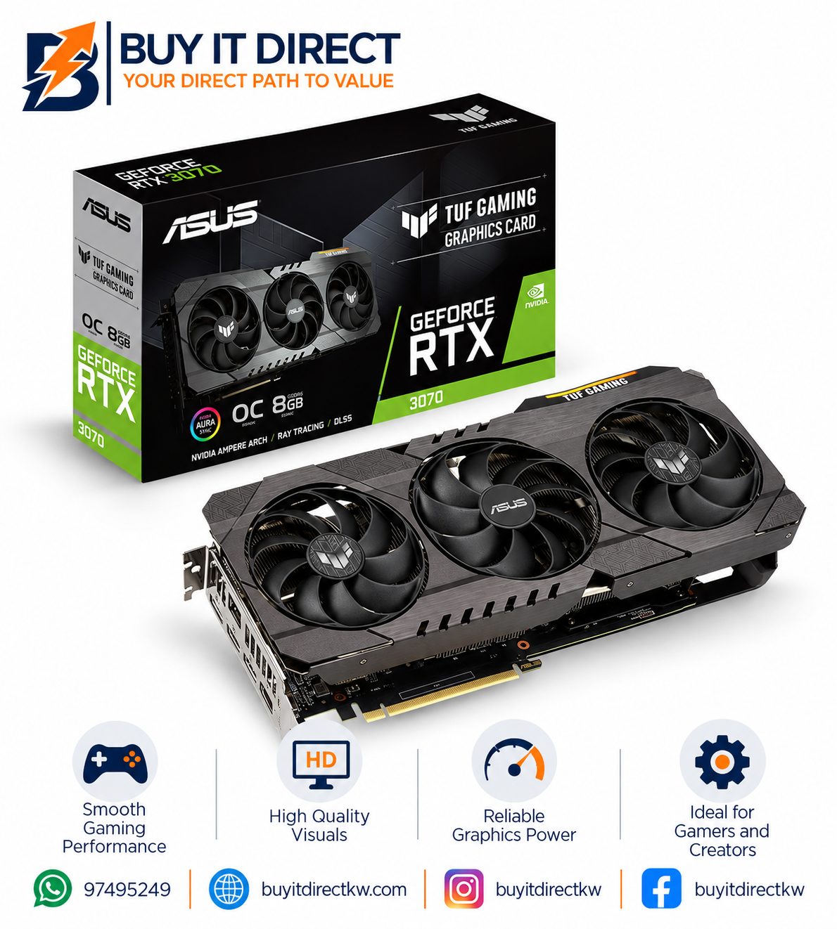 بطاقة رسومات ASUS TUF Gaming GeForce RTX 3070 OC Edition سعة 8 جيجابايت LHR
