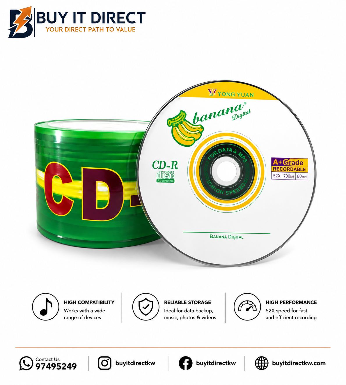 أقراص بانانا CD R فارغة 700 ميجابايت 80 دقيقة عبوة 50 قرص