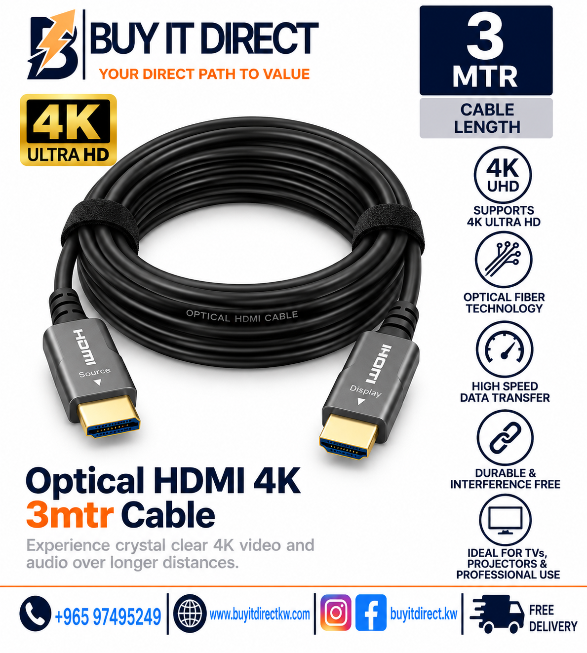 Optical HDMI 4K 3mtr Cable