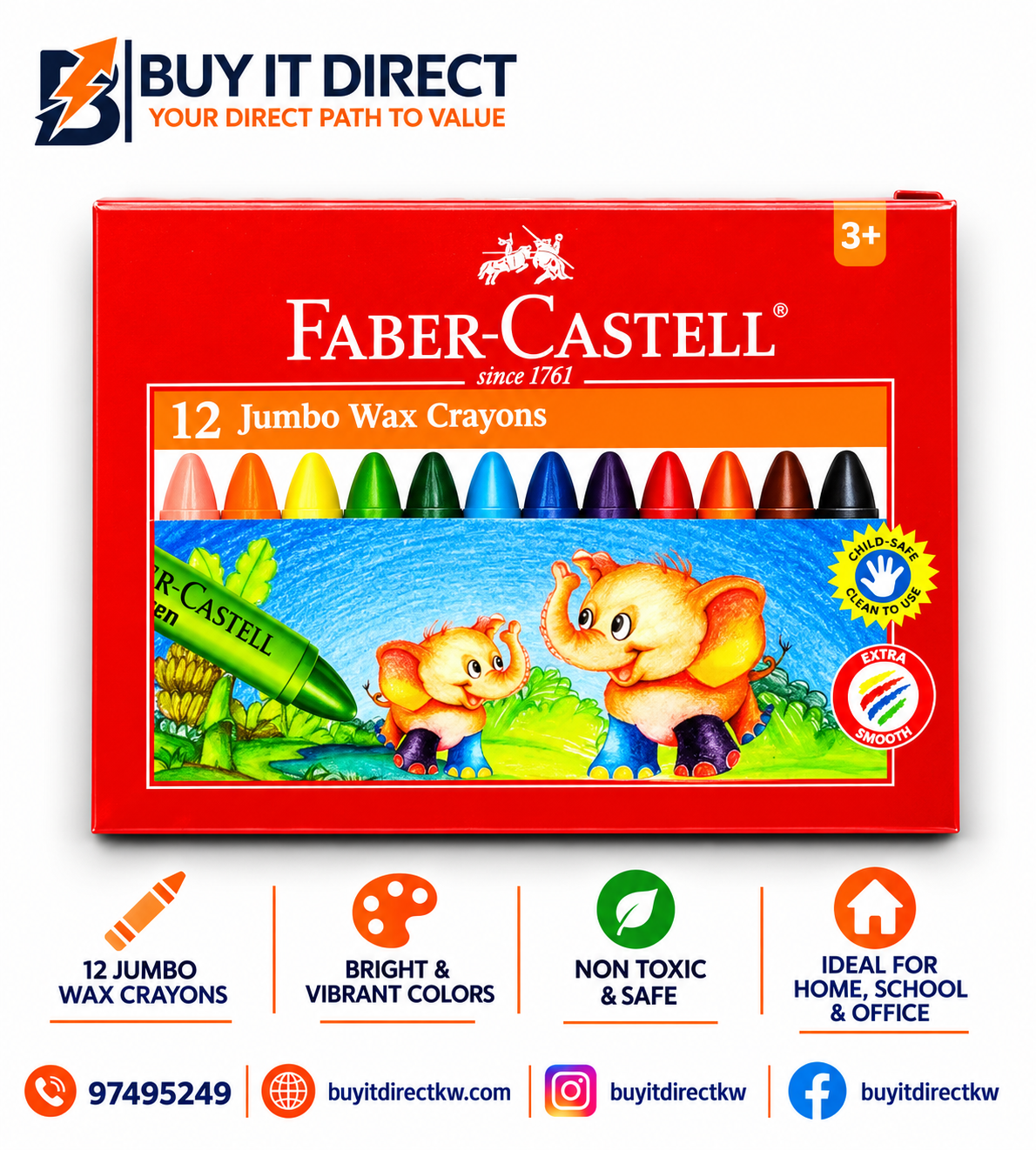 Faber Castell Jumbo Wax Crayons 12 Colours