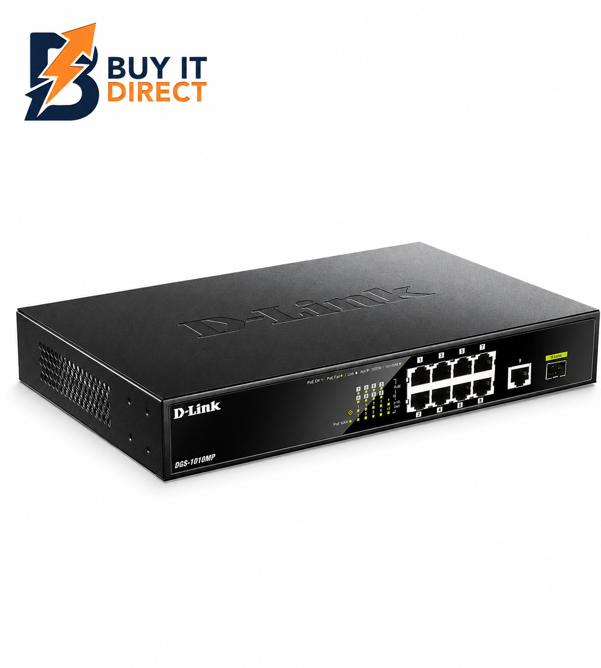 مبدل D-Link DGS-1010MP بـ10 منافذ Gigabit للتركيب في الرف بتقنية PoE