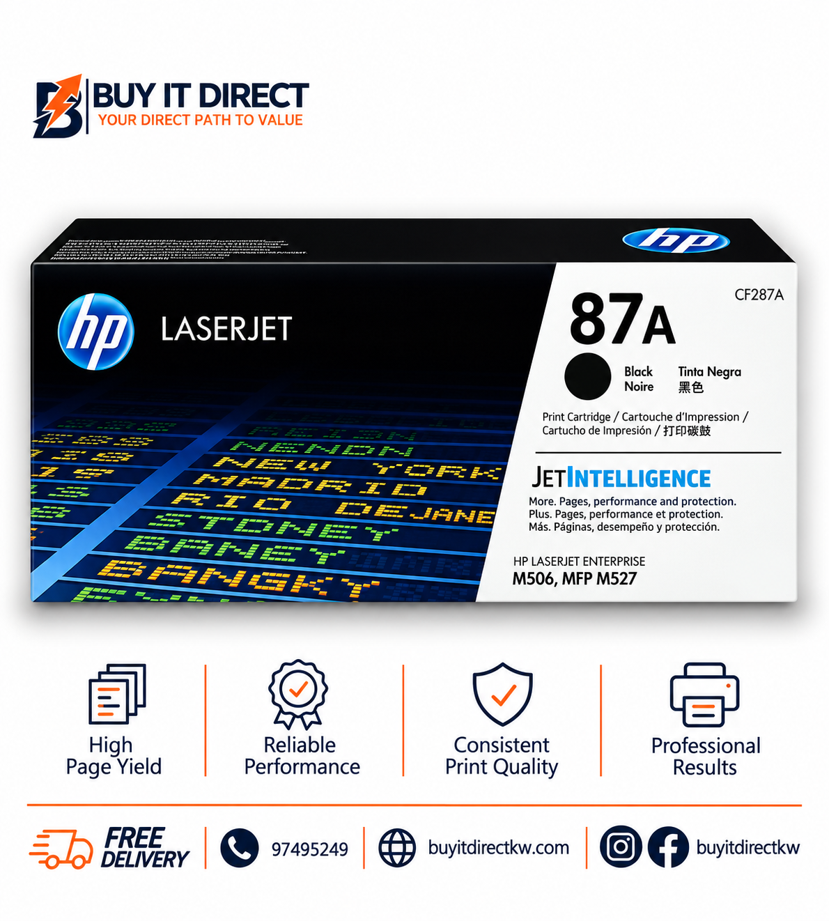 خرطوشة حبر ليزر أصلية HP 87A باللون الأسود 8700 صفحة CF287A