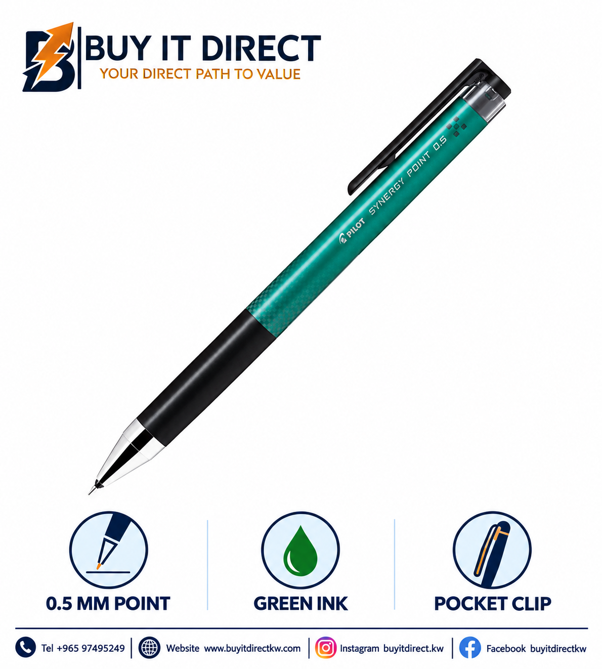 قلم Pilot Synergy Point رولر بول 0.5 مم أخضر