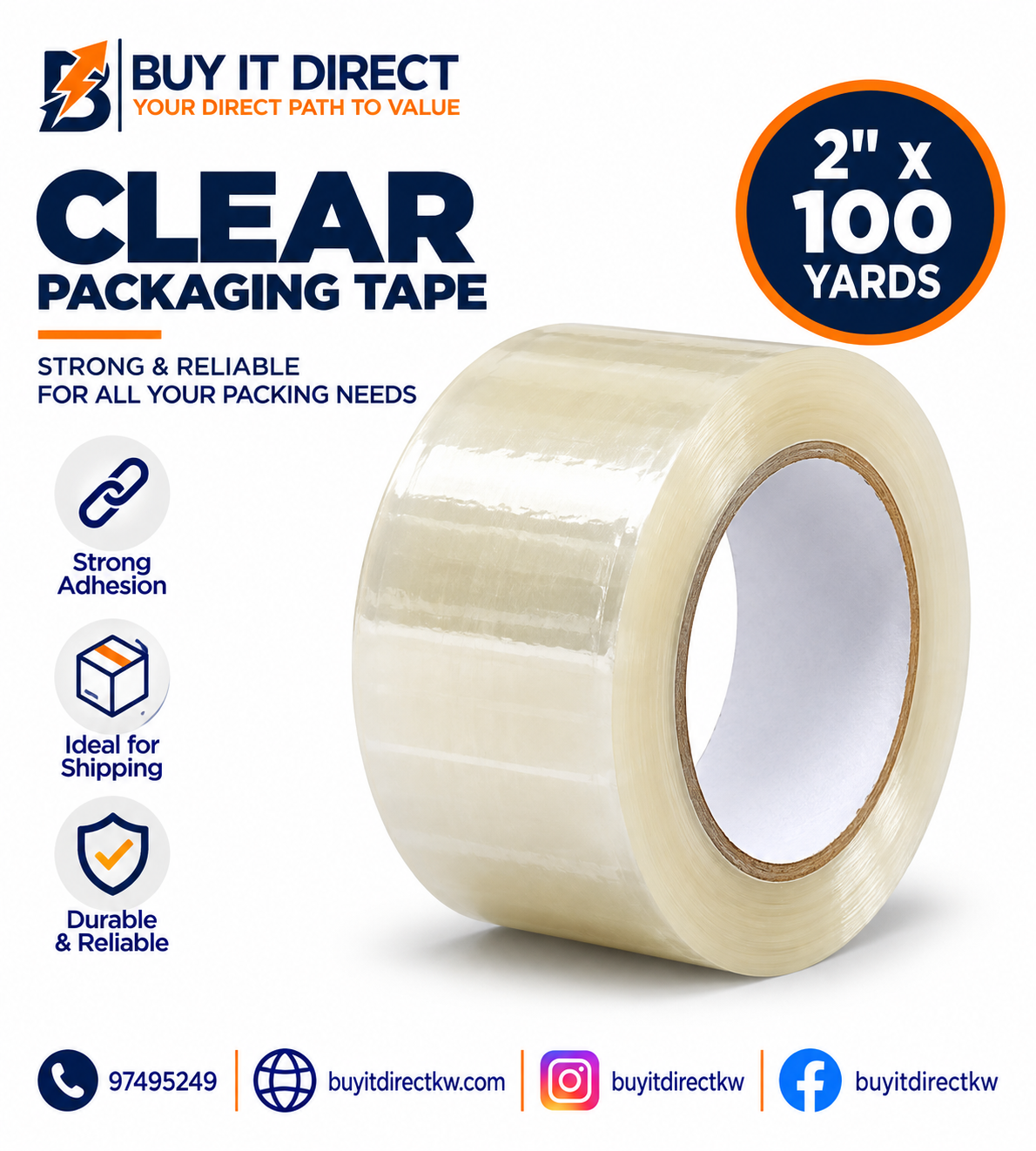 Clear Packaging Tape 2 Inch 100 Yards